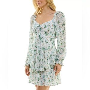 Floral Print Long Sleeve Mini Dress